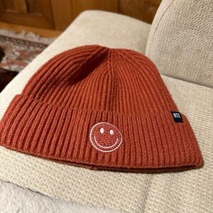 Smiley Face Knit Beanie - Rust